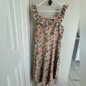 Ann Taylor -  Floral Cotton Linen Ruffle Square Neck Dress - Womens Size 6